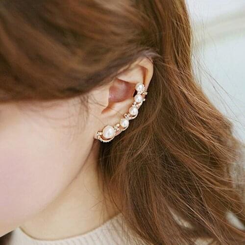 1pcs Crystal Pearl Ear Cuff Wrap Stud Clip Earrings For Women Girl Trendy Climber Crawler Earrings Drop Shipping