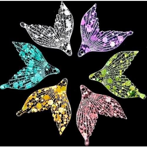10pcs/Lot Resin Sequins Fish Tail Shape Epoxy Phone Case Material Handmade Earrings Necklace Keychain Diy Jewelry Charms