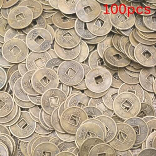 100Pcs/lot 10mm Chinese Ancient Feng Shui Lucky Coin Good Fortune Home Car Decor Dragon And Phoenix Antique Wealth Money