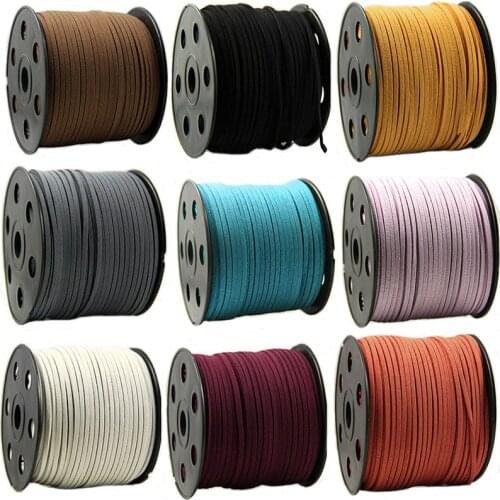 100Yards/lot 3mm Flat Faux Suede Korean Velvet Leather Braided Cord String Rope Handmade DIY Thread Lace String Rope