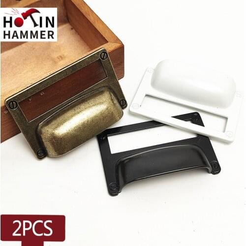 2pcs Retro Metal Vintage Drawer Name Card Holder Knobs Cupboard Handle Home Label Frames Holder Pull Handles