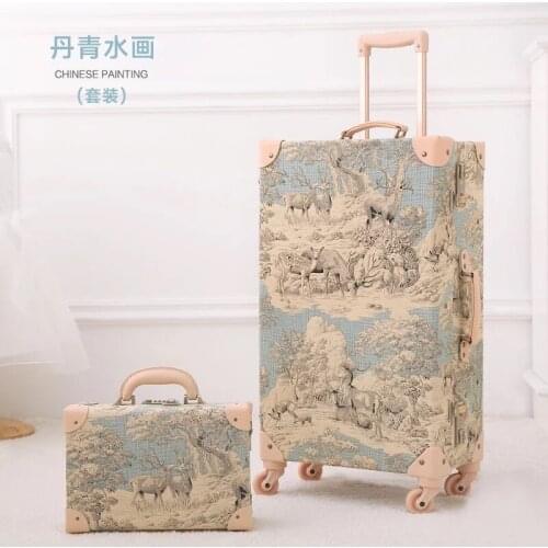 2021 New Women 2PCS/SET Retro Travel Suitcase Rolling Luggage sets,12"20"24"26"Size Trolley suitcase handbag Carry Ons Wheels
