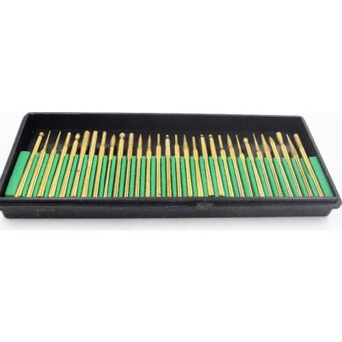 30Pcs Titanium-Coated Diamond Drill Bit Grinding Head Mounted Burr 3mm