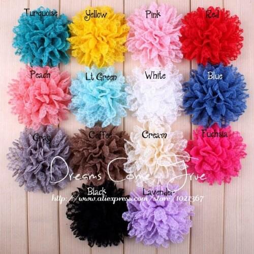 50pcs/lot 4" 14Colors Factory Price Newborn Tulle Lace Wool Hair Flowers For Children Accessories Soft Artificial Fabric Flowers
