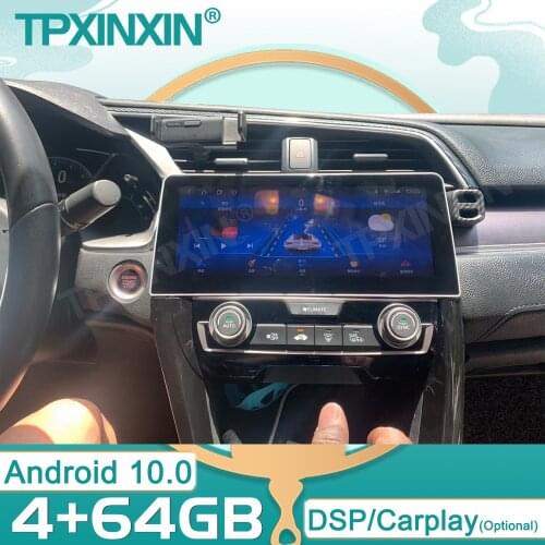 Android 10.0 4+64GB car gps multimedia video radio player in dash for Honda CIVIC 2016 car navigaton stereo