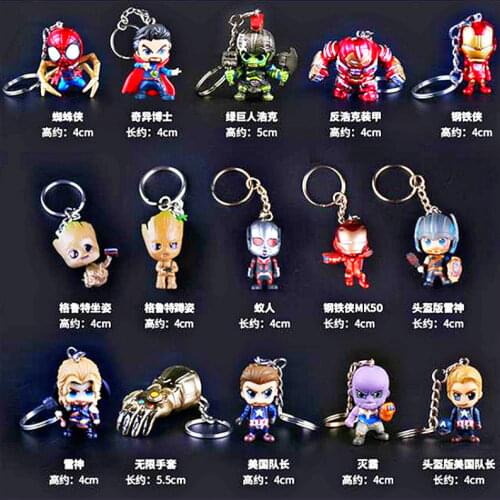 Marvel Avengers 30 Styles Figures Keychain Pendant Iron Man Thor Spiderman Groot Black Widow Hulk Thanos Toy Gift