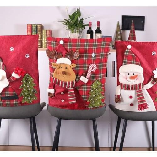 Christmas Chair Cover, Happy Santa Claus Snowman Reindeer Dining Chair Slipcovers for Home Party Décor 56cm*45cm Classic