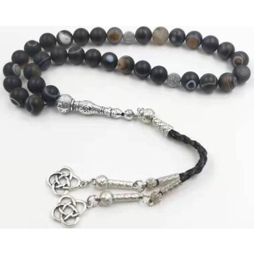 Natural Black Sulaimani Eyes Agates stone Tasbih prayer beads Misbaha 33beads New styles Muslim Mans jewelry rosary