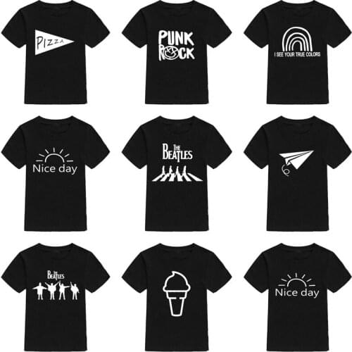 Pizza Rainbow Print Kids Tshirt Fashion Todler Boys Girls T-Shirt Short Sleeved Children Casual Letters Tees Shirts Outfit 2021