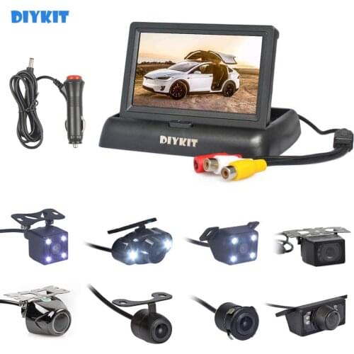 DIYKIT 4.3" Foldabel Car Monitor Night Vision Backup Reverse Camera Car Rear View Camera free Car Charger Easy Connection