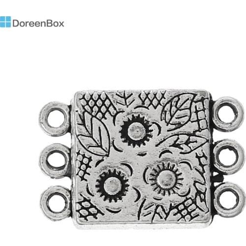 Doreen Box Lovely 10 Sets Silver Color 3Holes Flower Magnetic Clasps 18.8x12.7mm (B03548)