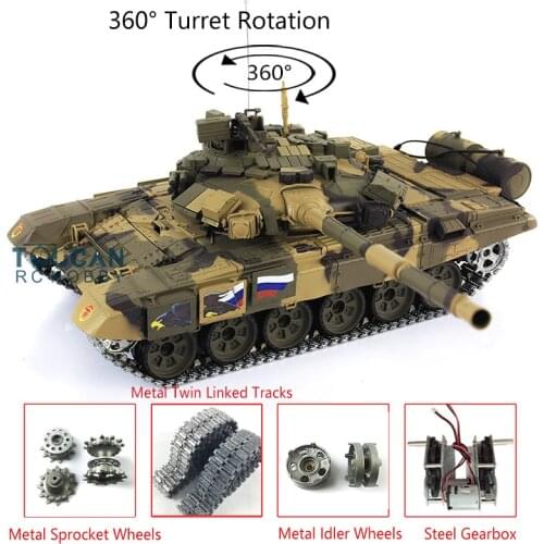 Heng Long RC Tank 1/16 7.0 Upgraded Russia T90 3938 W/ 360° Turret Metal Tracks TH17850-SMT4
