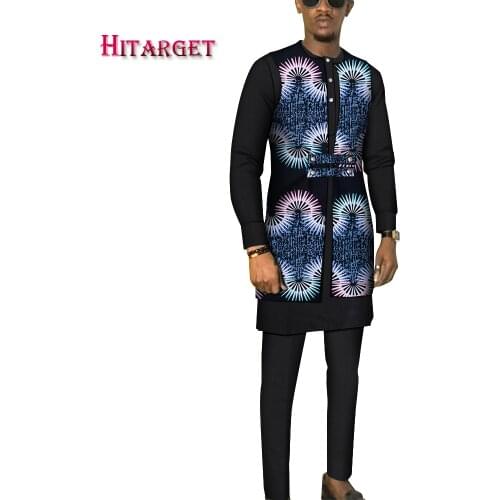 3 Piece Set African Men Clothing Long Sleeve Dashik Blouse and Pant Patchwork Ankara Printed Slim Casual Men Outfit WYN1748