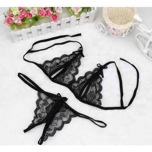 CDJLFH Sexy Lingerie Set Lace Strappy Bras For Women Hot Erotic Push Up Bra Set Femme Wire Free Bralette Underwear G-string Sets