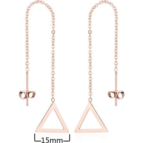 Korean Triangle Earrings Long Line Thread Piercing Earrings For Teens Girl Geometrical Accessories Mujer Stainless Steel Jewelry