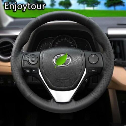 Leather Non Slip Hand Sewing Car Steering Wheel Cover 38cm 15in for Toyota RAV4 AX40 Corolla G11 Axio Altis Fielder 2013-2018