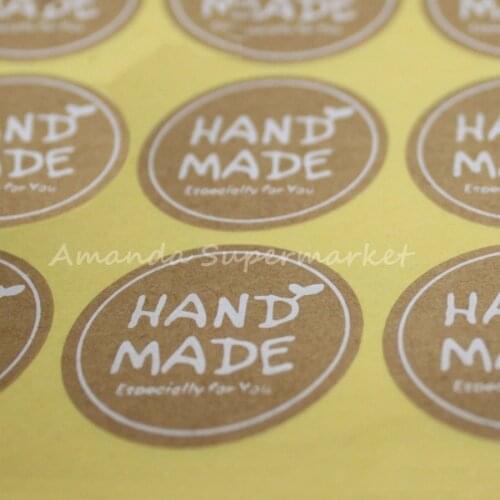 180pcs/lot 35*35mm 3.5cm Round White Hand Made Stickers Kraft Label Sticker DIY Handmade For Gift Cake Baking Sealing Sticker