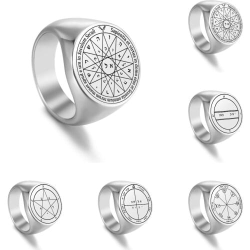 Key of Solomon Mercury Pentacles Rings Stainless Steel Seal of The Seven Archangels Ring Amulet Male Female Couple Rings Jewelry