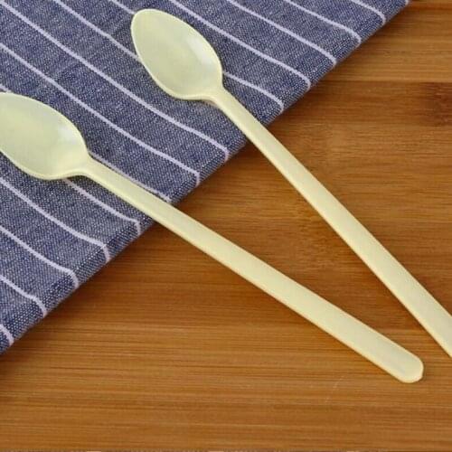 Long Handle Dessert Spoon Thick Disposable Plastic Spoon Milk Tea Smoothie Spoon Long Ice Spoon 100pcs/pack
