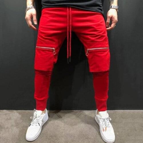 Men Solid Color Big Pockets Patchwork Hip Hop Long Pants Jogging Sports Trousers Men Fitness Bodybuilding Outdoor Gym Pants Casu