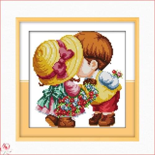 Cute Boy Girl Kiss Cross Stitch Kits Cartoon Patterns Printed Canvas Embroidery Needlework Sets 11CT 14CT Diy Crafts Home Deco