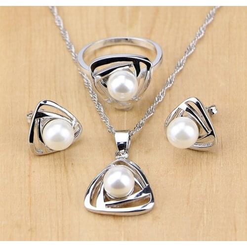 Freshwater Pearl with Beads 925 Sterling Silver Jewelry Sets Wedding Decoration for Women Earrings/Pendant/Ring/Necklace Set