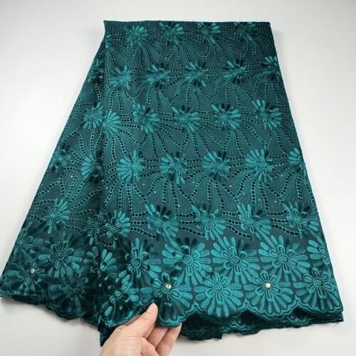 Latest 2021 African Lace Fabric Nigerian Swiss Dry 100%Cotton Lace Fabric With Stones Dubai Lace Fabric For Sewing 5Yards