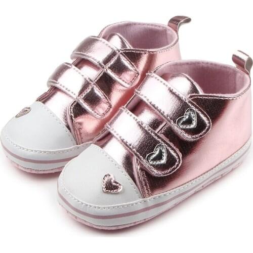 Bling Baby Girl Shoes Classic Heart-shaped PU Leather Baby Shoes Tennis Lace Up Autumn Spring Newborn First Walkers