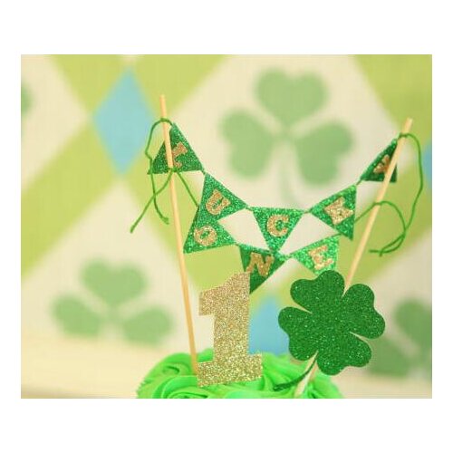 Personalized number St. Patricks Day luck birthday smash cake buntings cupcake toppers banners baby shower doughnut food picks