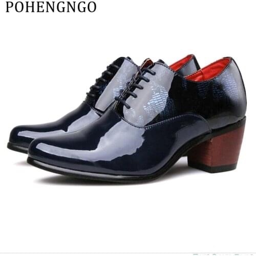 POHENGNGO Men's Patent Leather Shoes