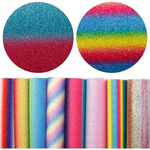 Stripe Rainbow Color Glitter Faux Synthetic Leather Sheets Making For Bow Hair Earrings DIY Handbag Home Decor Crafts Vinyl