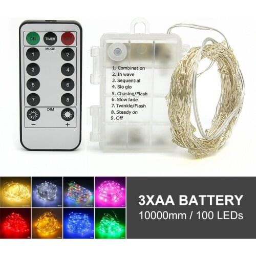 Christmas lights 10m Waterproof Remote Control Fairy Lights Battery Operated Decoration 8 Mode Timer Silver Wire LED Lighting