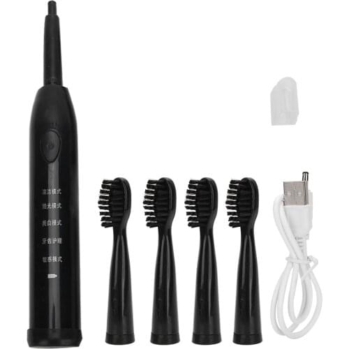 Black Electric Sonic Toothbrush 5Vibration Modes USB Rechargeable Waterproof Adult Electric Toothbrush 4Brushes Replacement Head