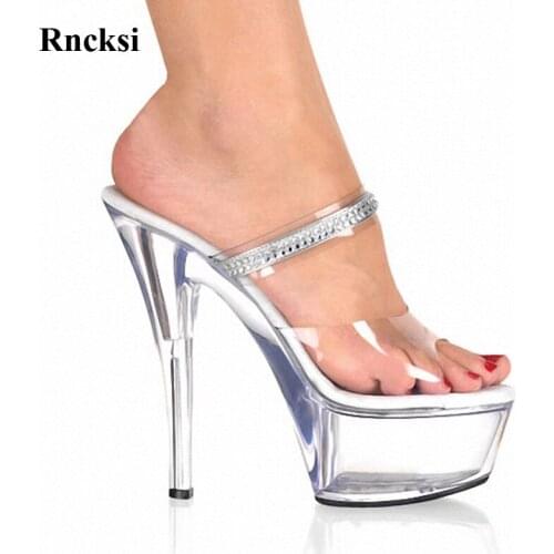 Rncksi Night Club Pole Dance Woman Platform High Heel Slippers Ultra 15cm Slippers Hand Made Sexy High Heel Wedding Dance Shoes