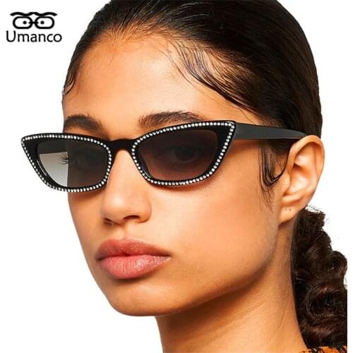 Umanco 2021 New Fashion Cat Eye Imitation Rhinestone Sunglasses For Women Men PC Frame AC Lens Designer Brand Beach Travel Gifts