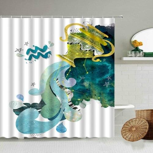 Cartoon Water Colors Rendering Constellation Shower Curtain Aquarius Scorpio Creative Bathroom Decoration Waterproof Screen