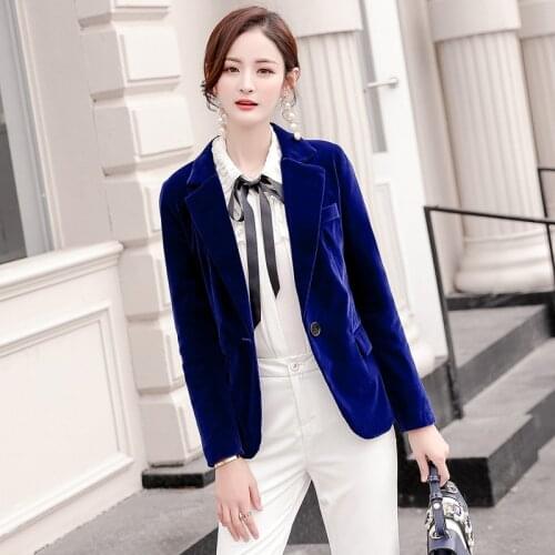 High quali velvet Women suit jacket Women leisure blazer velvet metal button long suit blazer