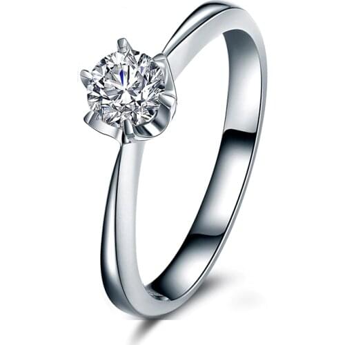 100% Real Diamond Ring For Bridal Solid 14K White Gold 6-Prongs Setting Classic Style Fine Jewerly 0.17carat