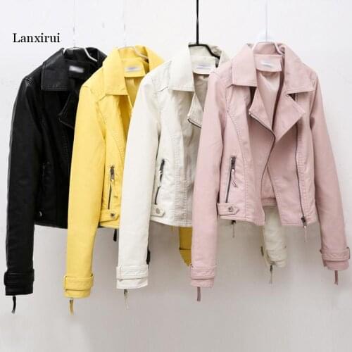 Women Short Pu Leather Jacket Winter Autumn Ladies Faux Soft Leather Coat Slim Black Yellow Motorcycle Zipper Female Outerwear