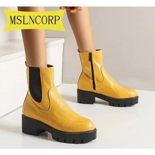Plus Size 34-43 Platform Ankle Boots Women Chunky Heel Platform Boots Luxury Brand Chelsea Boots Women New Autumn Winter Shoes