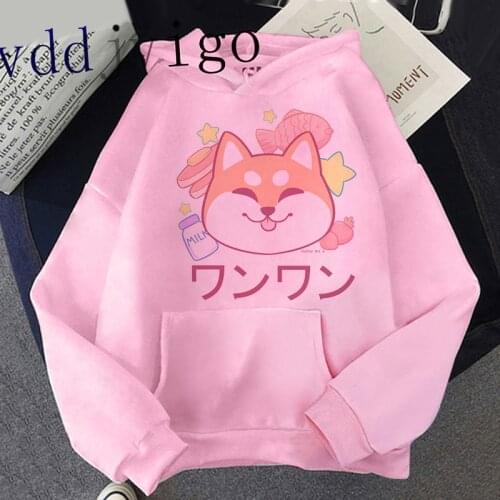 Women Ullzang Cute Korean Style Autumn Winter Kawaii Sweatshirt Shiba Inu Hoodie Harajuku Funny Hoodies 90s Hoody Female Girls