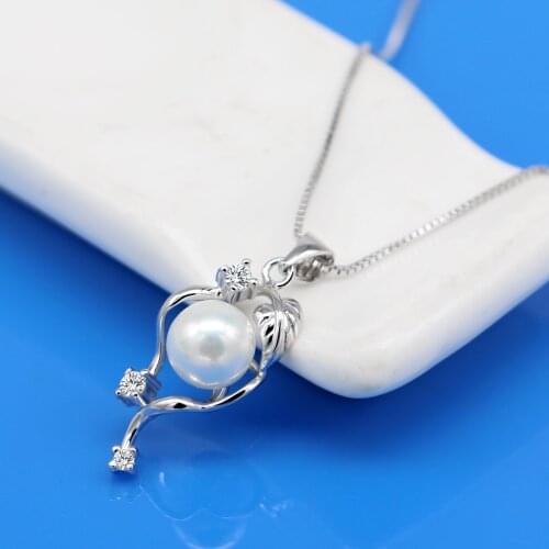 Elegant Women Zircon Pearl Necklaces 100% 925 Sterling Silver Flower Pendant Choker Chain18 Inch Charm Jewelry Gift
