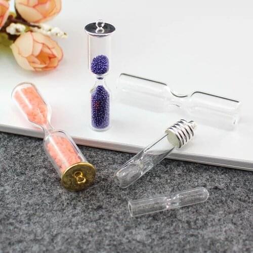 1pcs DIY Hand blown Glass Globe Bubble Sandglass tube Mini Wishing Bottle Hourglass timer Necklace pendant Jewelry Accessory