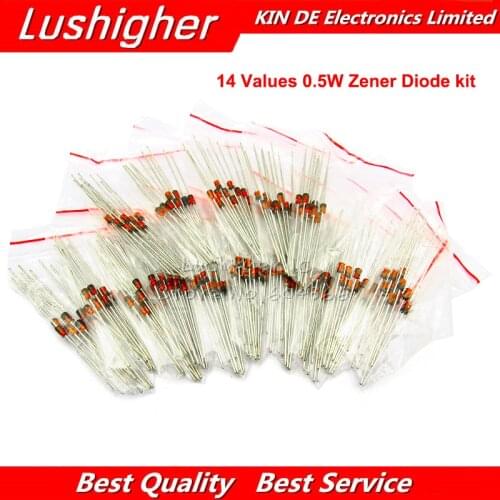 14 Values*10PCS=140PCS 0.5W Regulator 3.3v-30v 1/2w Zener Diode Component Assorted Kit