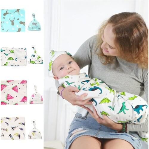 2Pcs/Set Baby Blanket with Hat Infant Wrap Parisarc 100% Cotton Soft Thin Newborn Baby Blankets Swaddling Wrap Swaddle Sleepsack