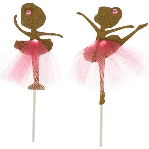 2Pcs/Pack Gold Glitter Dancing Girl Ballerina Cupcake Toppers Cake Picks Wedding Party Decoration Cake Toppers Cupcake Topper
