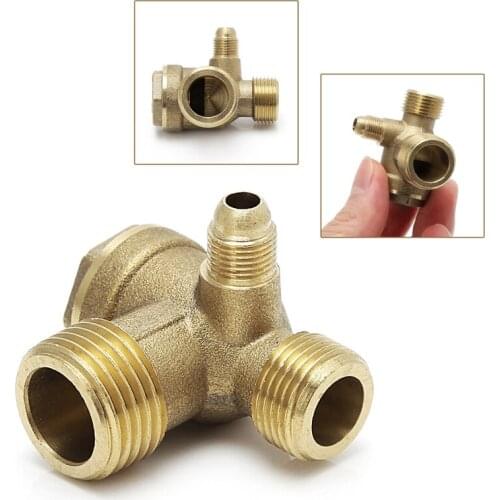 Male Thread 3 Way Metal Air Compressor Check Valve Gold Tone