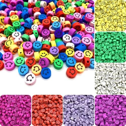 30pcs/Lot 10mm Clay Spacer Beads Oval Shape Smile-Face Beads Polymer Clay Beads For Jewelry Making DIY Bracelet Accessories