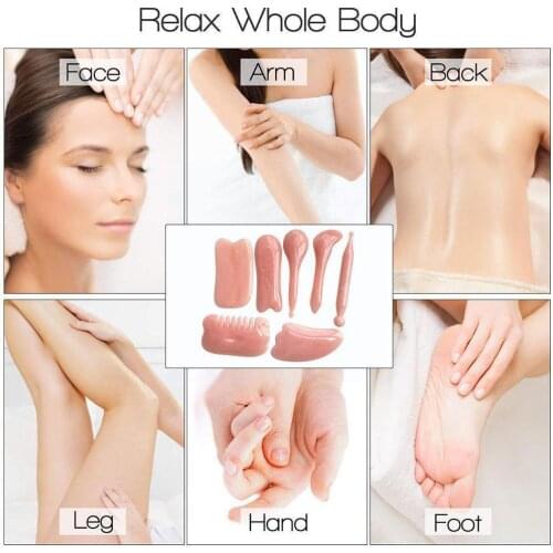 7pcs/set Massage Natural Rose Quartz Gua Sha Tool Massage Beauty SPA Scraping Acupuncture Stone Traditional Tool B6R2