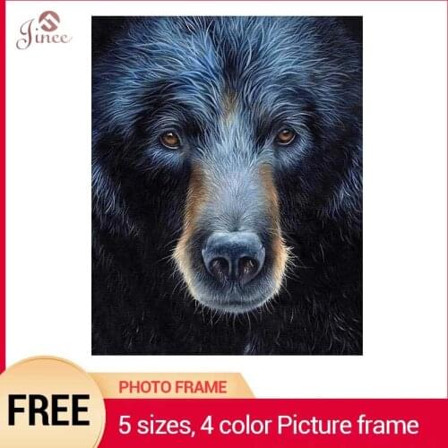 Framed 5d DIY Diamond Painting Full Square Round Diamond embroidery Animals Bear - Diamond Mosaic Pictures Of Rhinestones